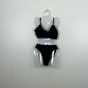 Live Life On The Beach Bikini Set Scallaped Edges Black Womens XL Swimwear